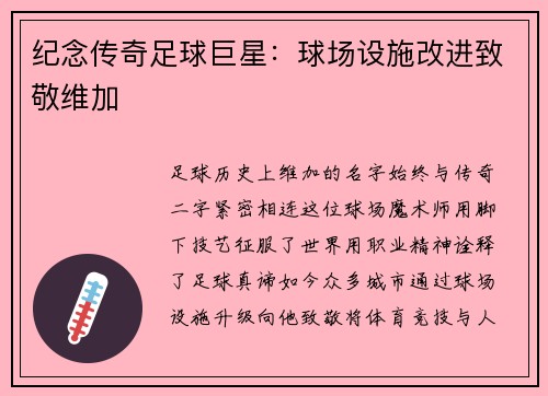 纪念传奇足球巨星：球场设施改进致敬维加